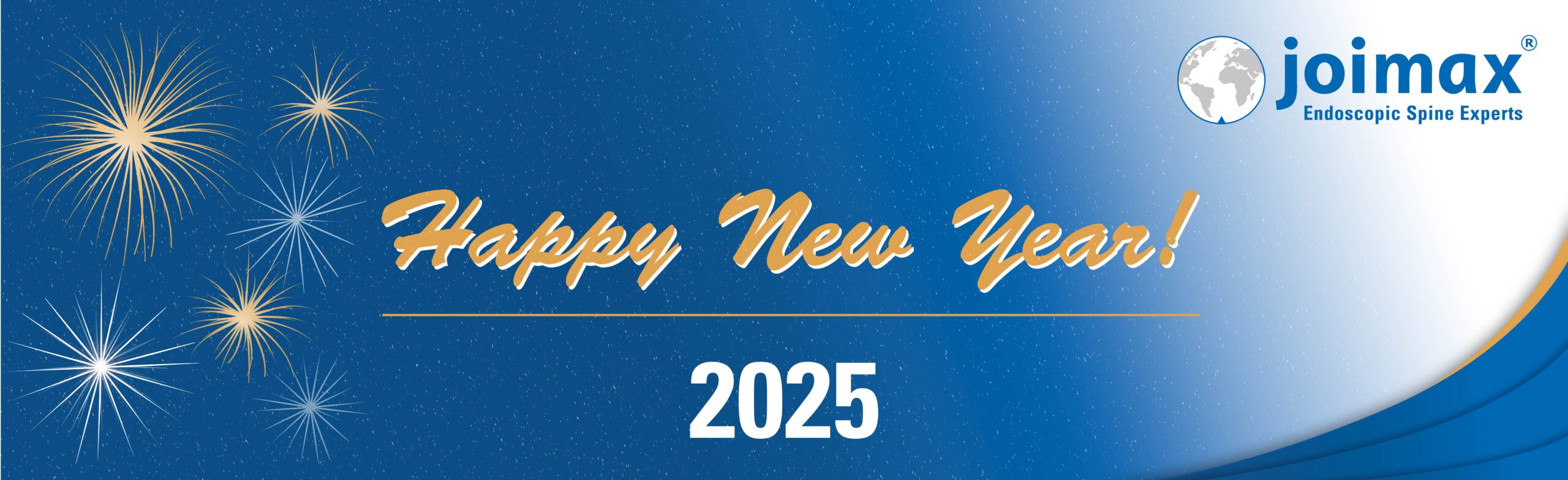 Happy New Year 2025 Happy new year slogan with fireworks and Joimax logo