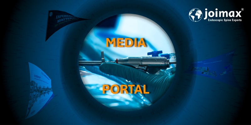 illustration of a portal with a picture of a joimax endoscope in the background